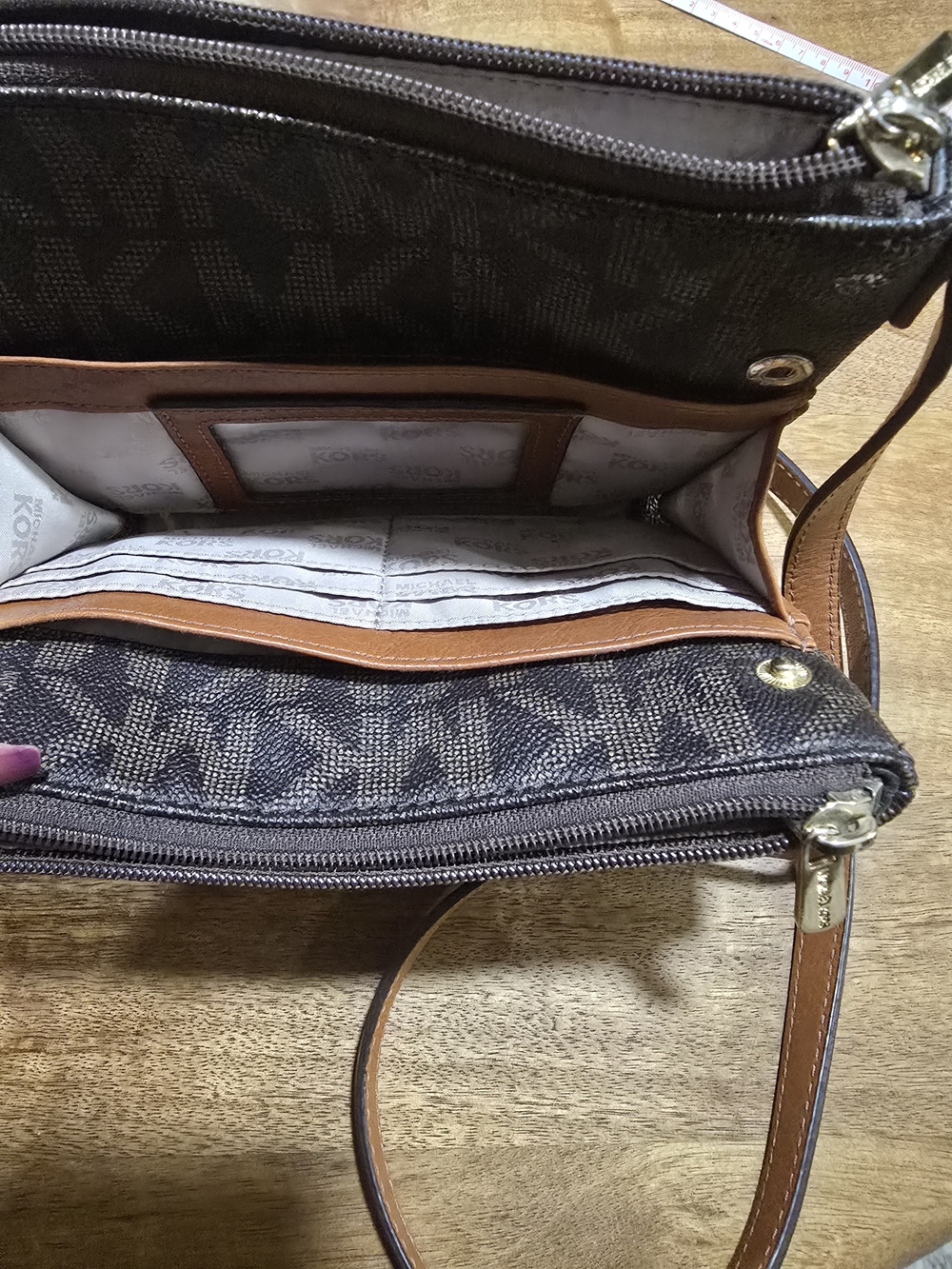 Michael Kors Brown Monogram Crossbody with Tan Strap and Gold Logo - Picture 3 of 6
